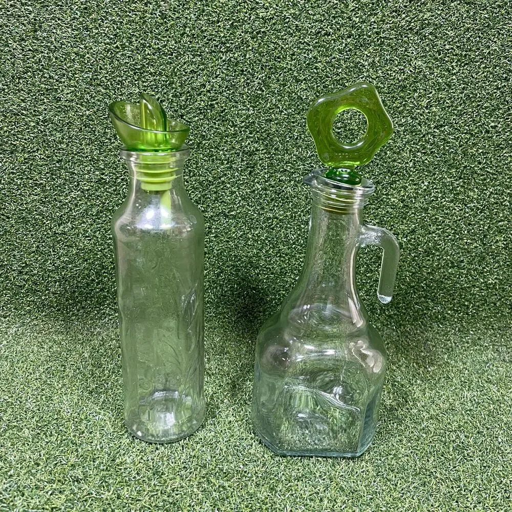 Set of Clear Glass Oil and Vinegar Dispenser Bottles